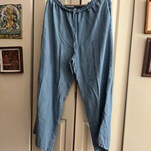 Faded denim drawstring pants